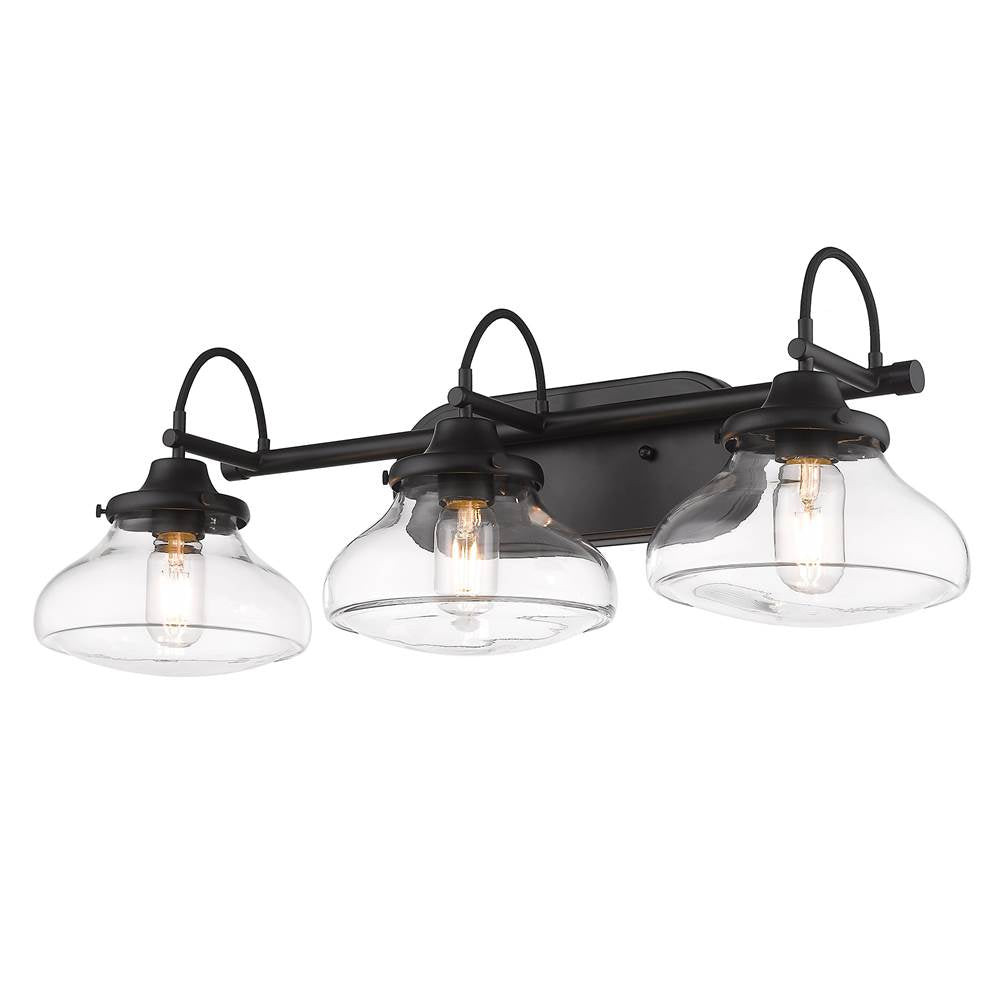 Golden Lighting 3419-BA3 BLK-CLR Matte Black Wry Lighting Nash 3-light Vanity In Matte Black Image 1