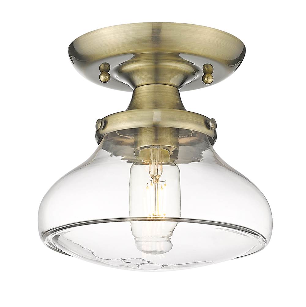 Golden Lighting 3419-SF AB-CLR Aged Brass Wry Lighting Nash 1-light Semi-flush Mount In Aged Brass Image 1
