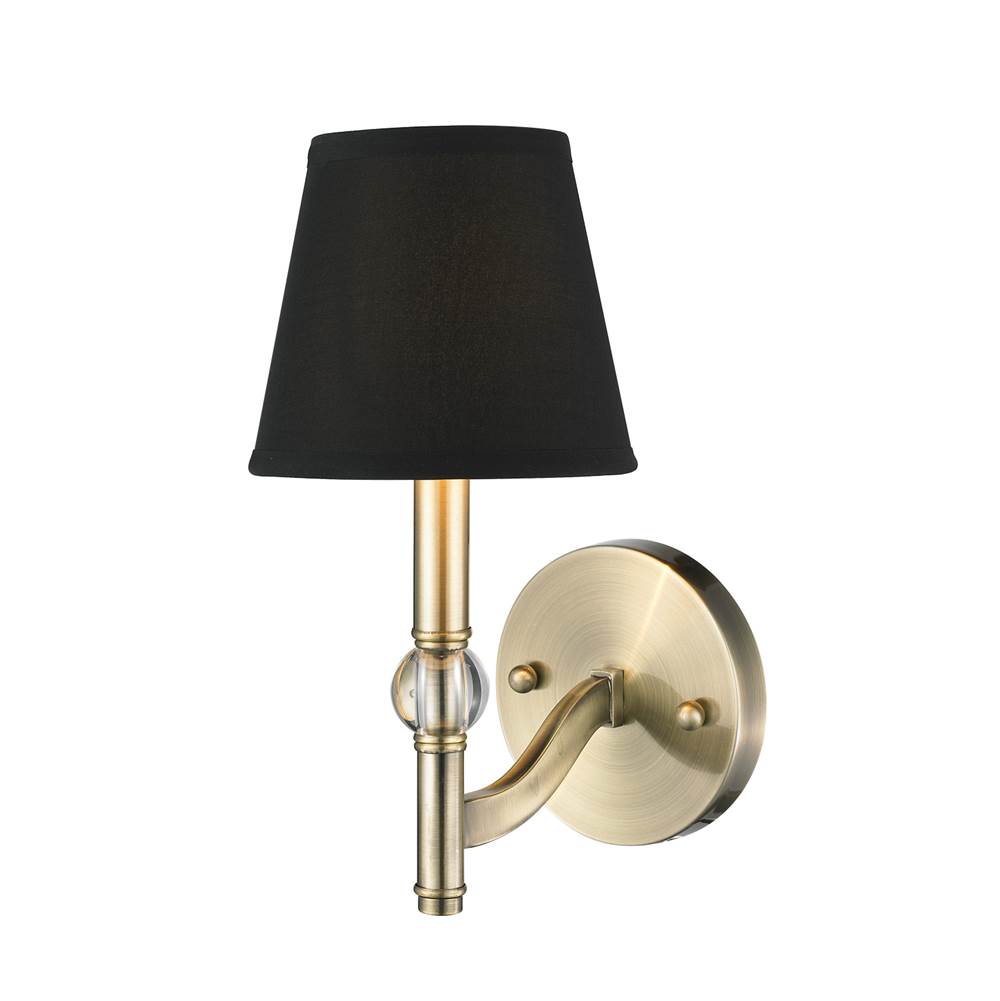 Golden Lighting 3500-1W AB-GRM Aged Brass Wry Lighting Waverly 1-light Wall Sconce In Aged Brass And Tuxedo Shade Image 2