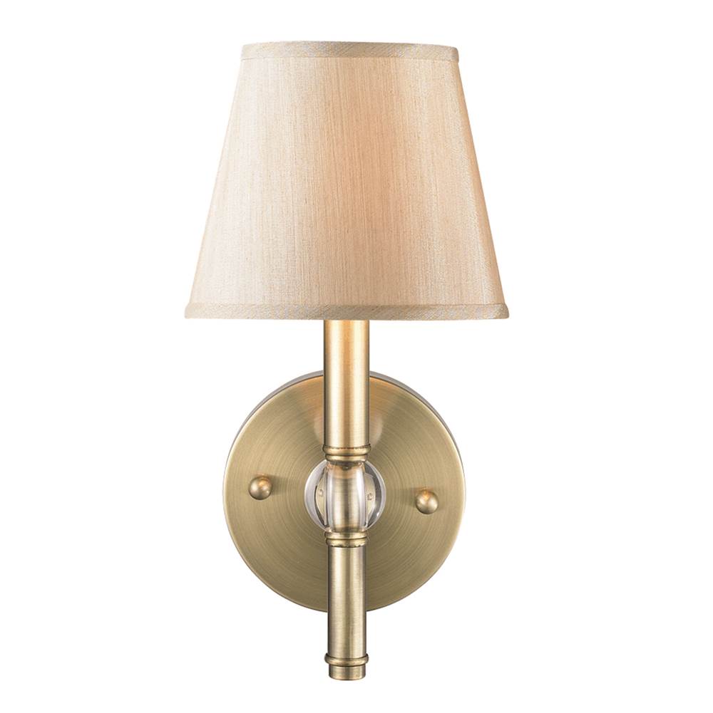 Golden Lighting 3500-1W AB-PMT Aged Brass Wry Lighting Waverly 1-light Wall Sconce In Aged Brass And Silken Parchment Shade Image 1
