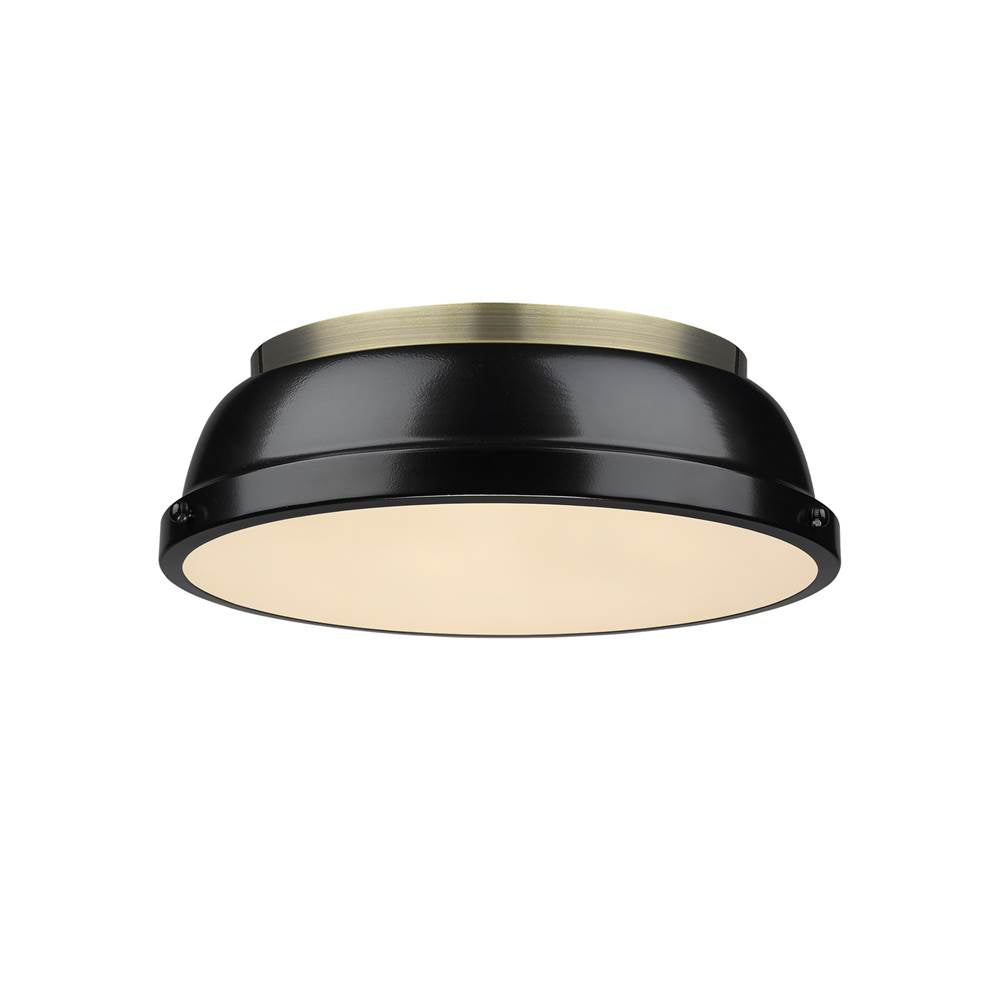 Golden Lighting 3602-14 AB-BK Aged Brass Yep By Golden Lighting Duncan 2-light Flush Mount In Aged Brass And Black Shade Image 1