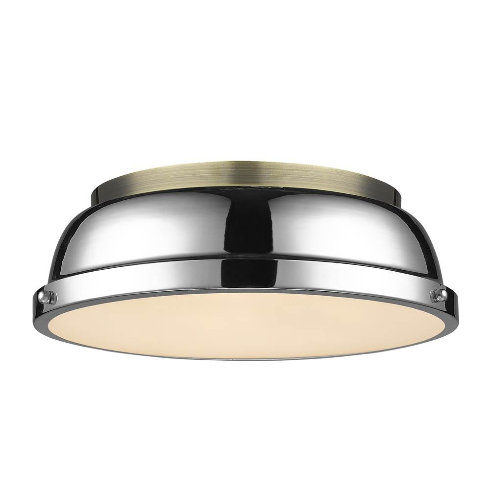 Golden Lighting 3602-14 AB-CH Aged Brass Yep By Golden Lighting Duncan 2-light Flush Mount In Aged Brass And Chrome Shade Image 1