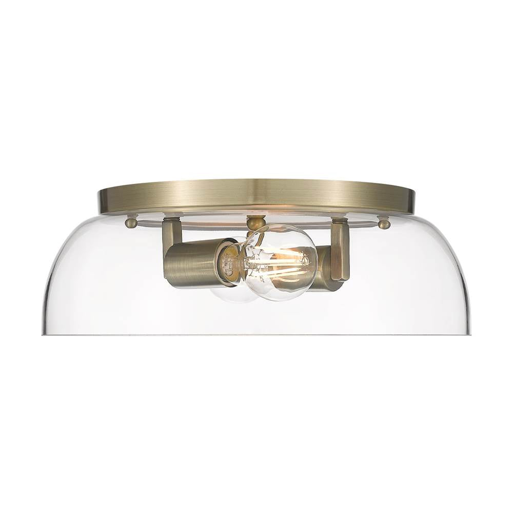 Golden Lighting 3602-14 AB-CLR Aged Brass Yep By Golden Lighting Duncan 2-light Flush Mount In Aged Brass And Clear Glass Image 1
