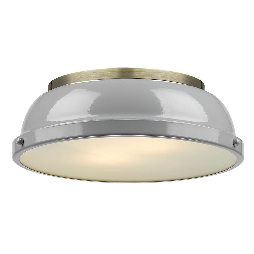 Golden Lighting 3602-14 AB-GY Aged Brass Yep By Golden Lighting Duncan 2-light Flush Mount In Aged Brass And Gray Shade Image 1