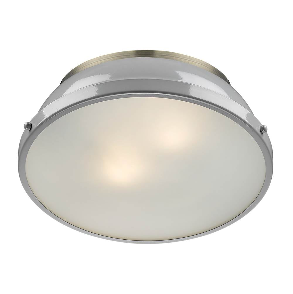 Golden Lighting Duncan Yep By Golden Lighting Duncan 2-light Flush Mount In Aged Brass And Gray Shade