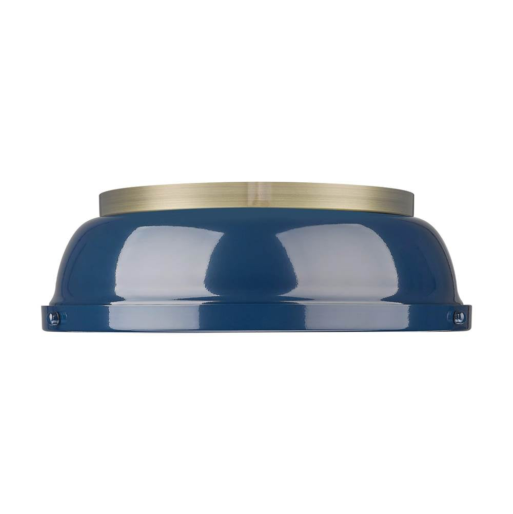Golden Lighting 3602-14 AB-NVY Aged Brass Yep By Golden Lighting Duncan 2-light Flush Mount In Aged Brass And Navy Blue Shade Image 1
