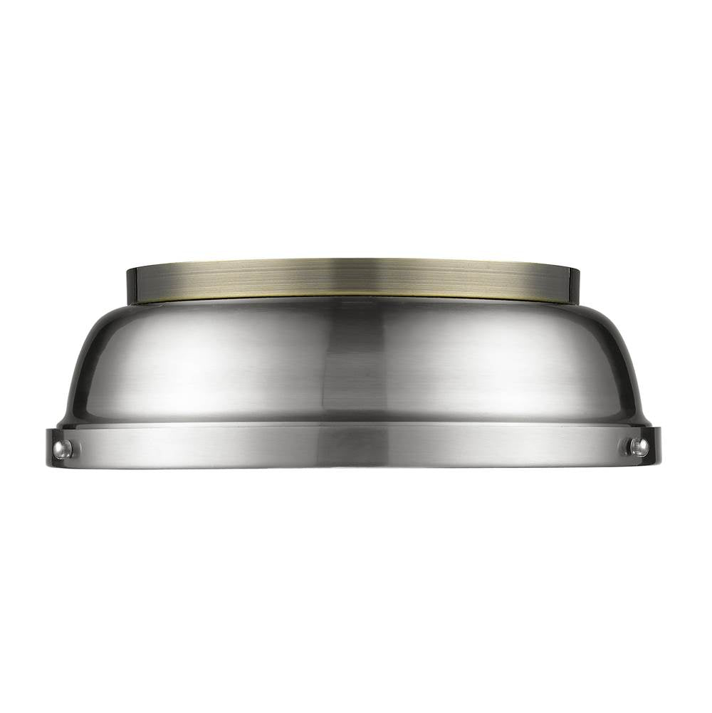 Golden Lighting Duncan Yep By Golden Lighting Duncan 2-light Flush Mount In Aged Brass And Pewter Shade