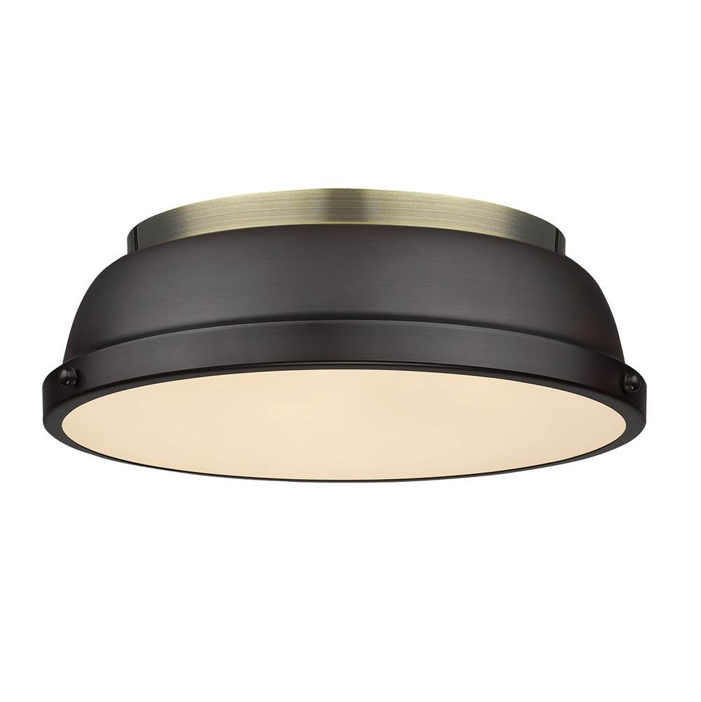 Golden Lighting 3602-14 AB-RBZ Aged Brass Yep By Golden Lighting Duncan 2-light Flush Mount In Aged Brass And Rubbed Bronze Shade Image 1