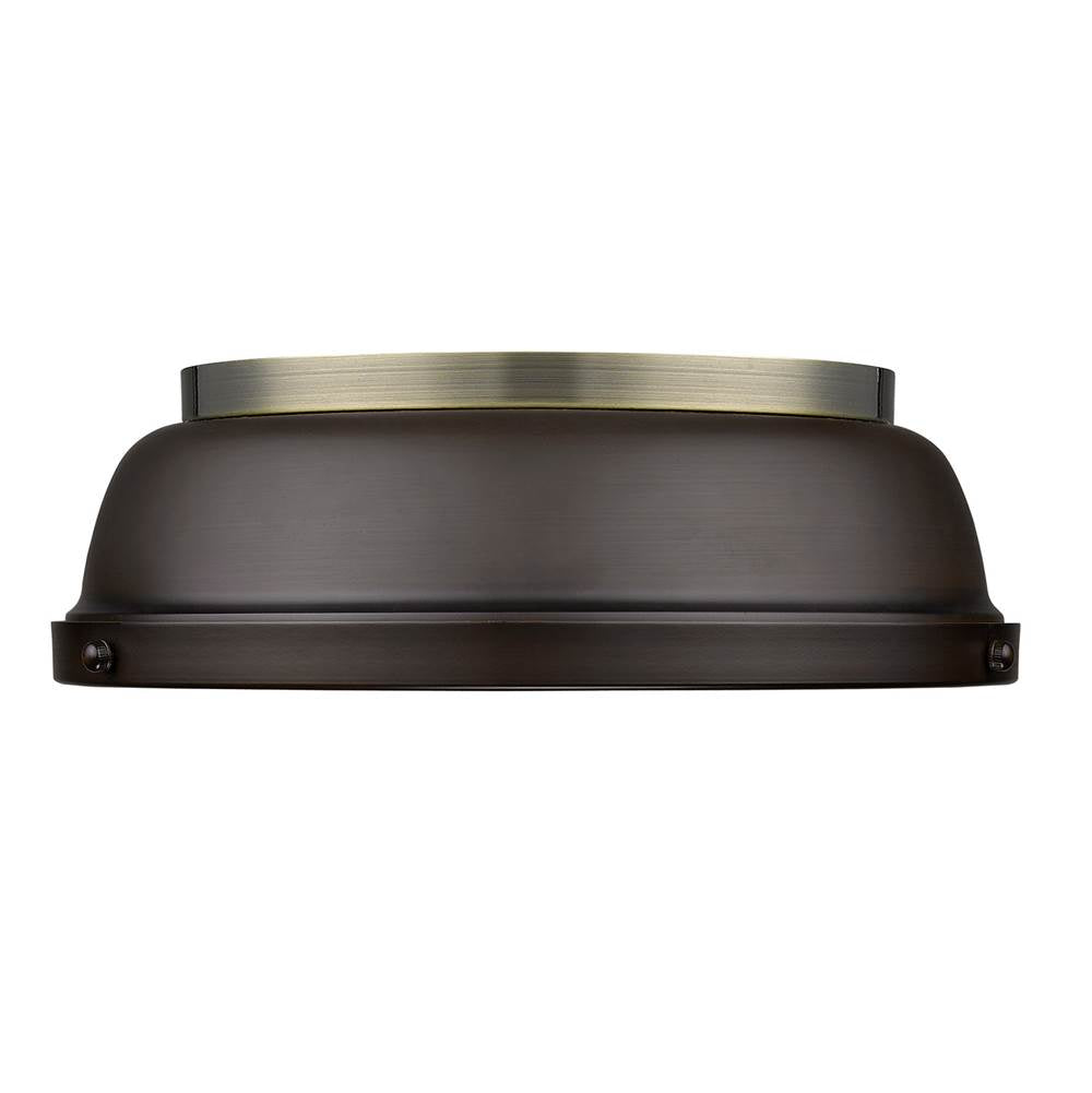 Golden Lighting Duncan Yep By Golden Lighting Duncan 2-light Flush Mount In Aged Brass And Rubbed Bronze Shade