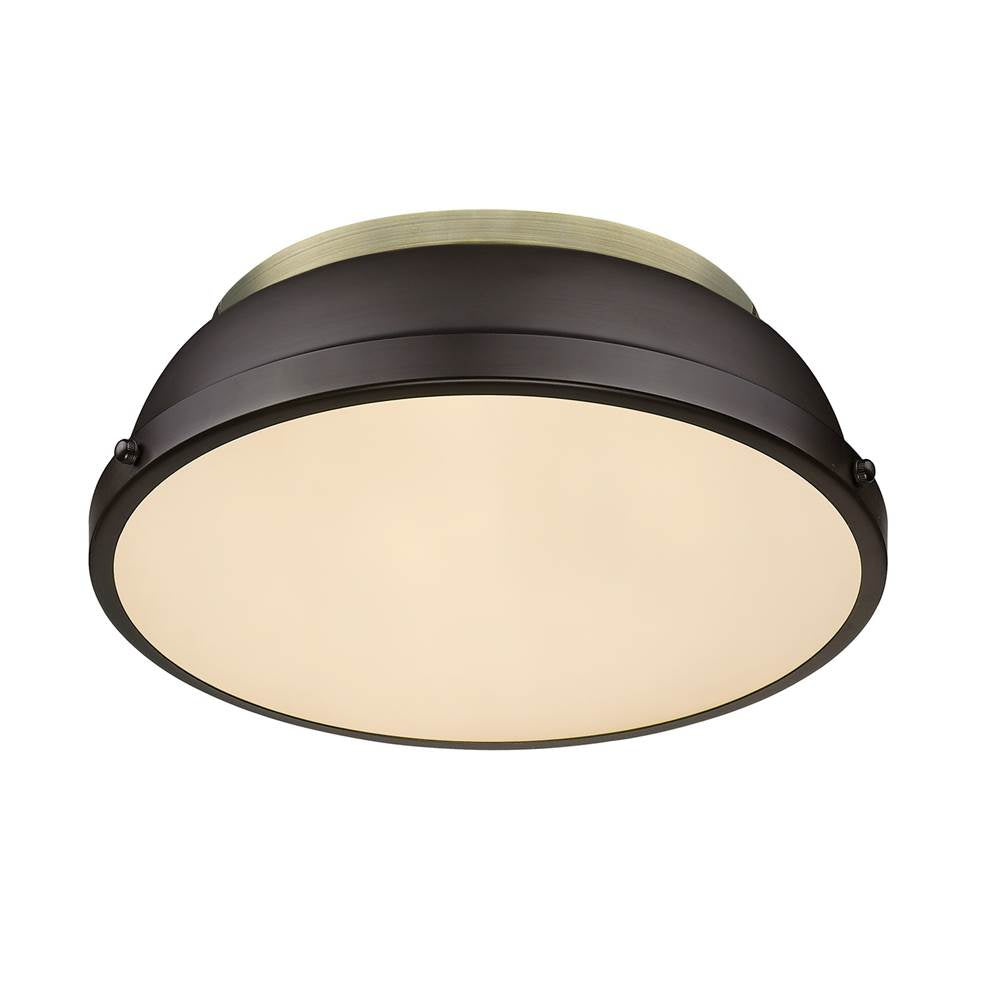 Golden Lighting 3602-14 AB-RBZ Aged Brass Yep By Golden Lighting Duncan 2-light Flush Mount In Aged Brass And Rubbed Bronze Shade Image 2