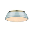 Golden Lighting 3602-14 AB-SF Aged Brass Yep By Golden Lighting Duncan 2-light Flush Mount In Aged Brass And Seafoam Shade Image 1