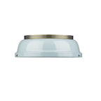 Golden Lighting Duncan Yep By Golden Lighting Duncan 2-light Flush Mount In Aged Brass And Seafoam Shade