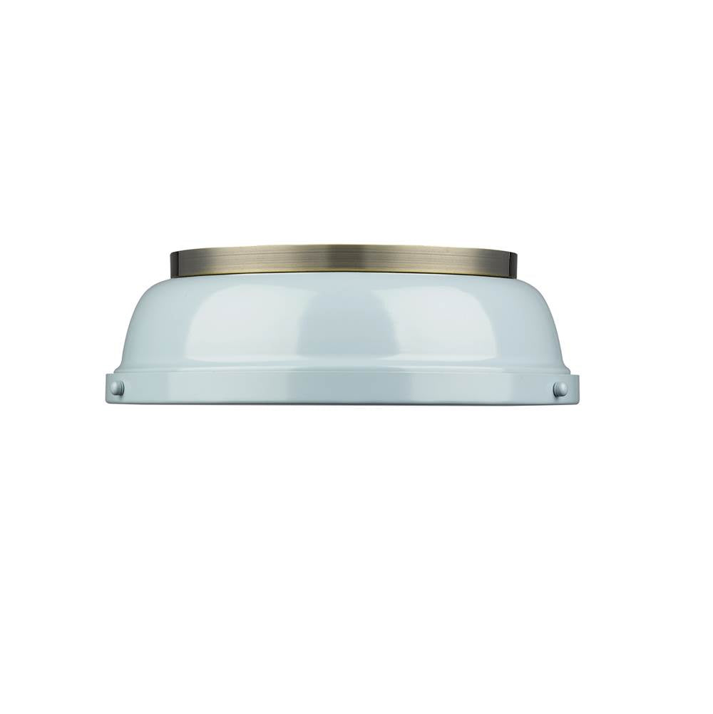 Golden Lighting Duncan Yep By Golden Lighting Duncan 2-light Flush Mount In Aged Brass And Seafoam Shade