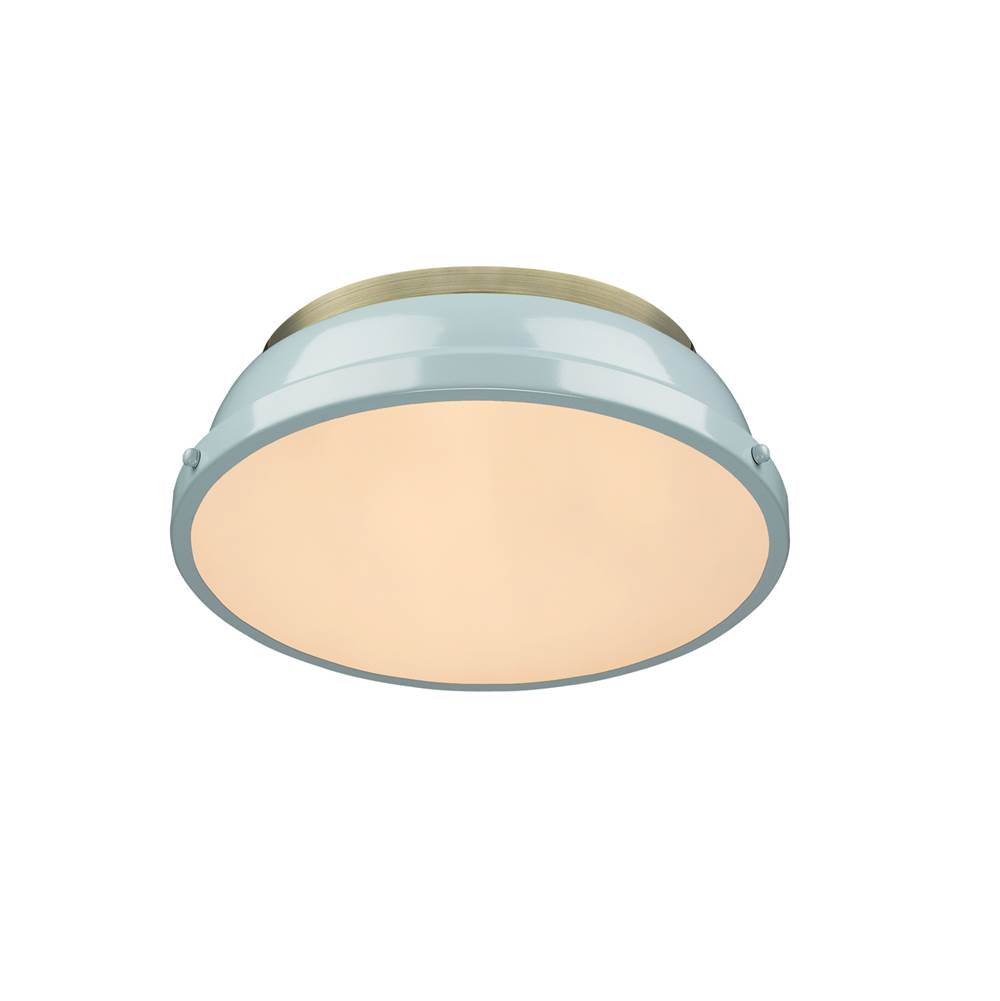 Golden Lighting 3602-14 AB-SF Aged Brass Yep By Golden Lighting Duncan 2-light Flush Mount In Aged Brass And Seafoam Shade Image 2