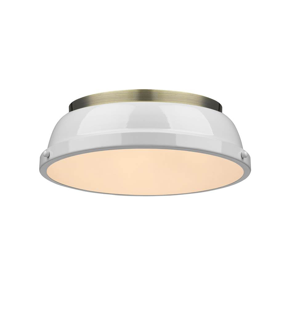 Golden Lighting 3602-14 AB-WH Aged Brass Yep By Golden Lighting Duncan 2-light Flush Mount In Aged Brass And White Shade Image 1