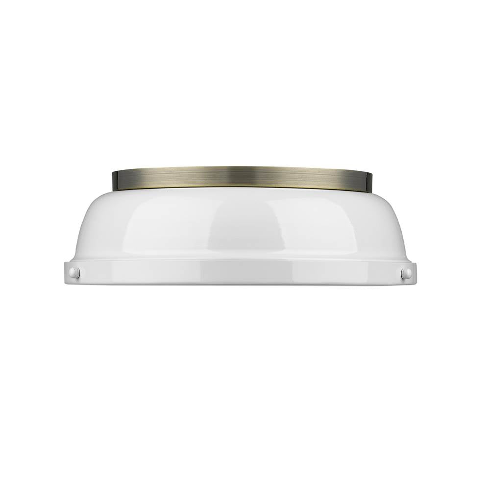 Golden Lighting Duncan Yep By Golden Lighting Duncan 2-light Flush Mount In Aged Brass And White Shade