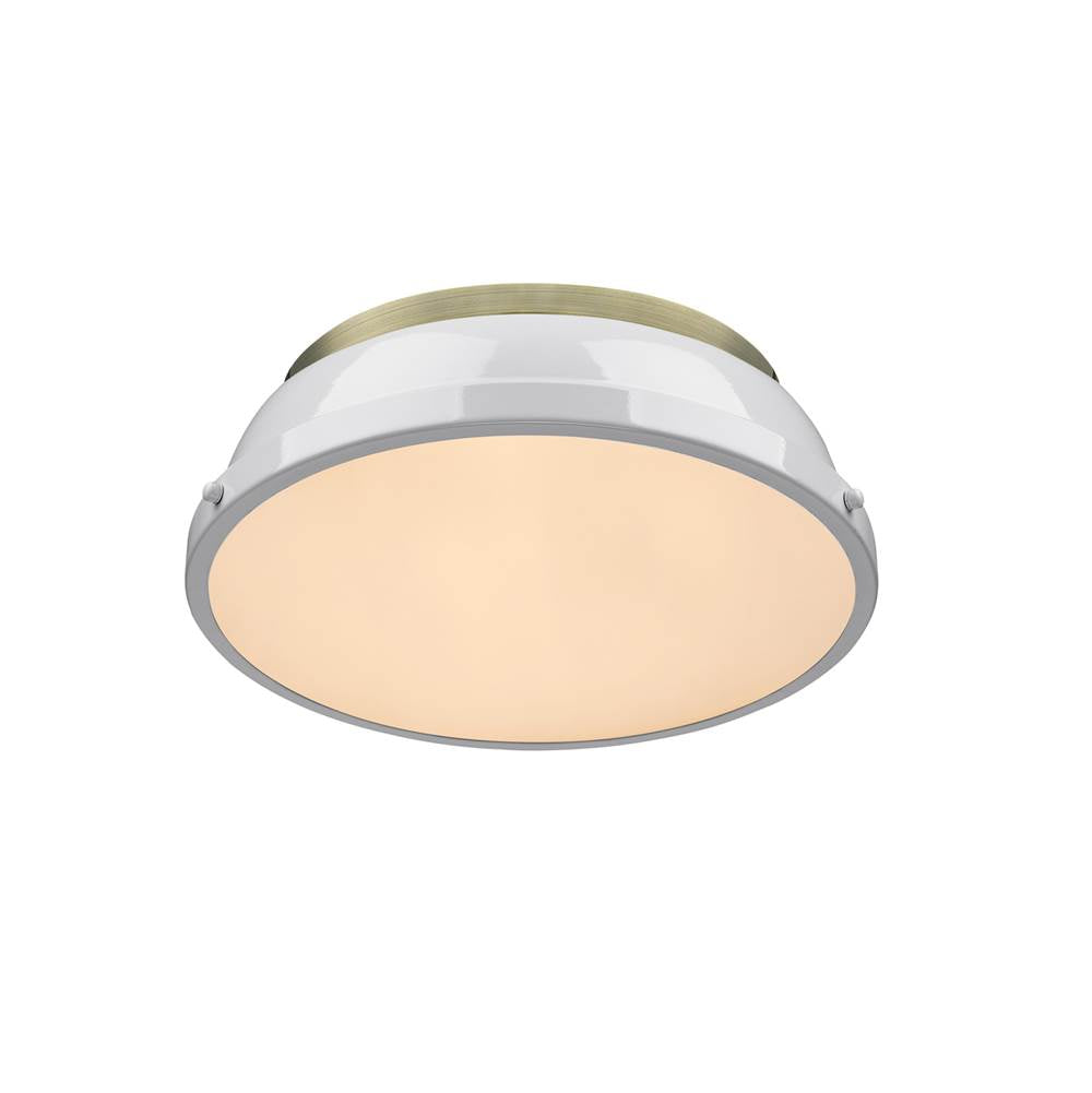 Golden Lighting 3602-14 AB-WH Aged Brass Yep By Golden Lighting Duncan 2-light Flush Mount In Aged Brass And White Shade Image 2
