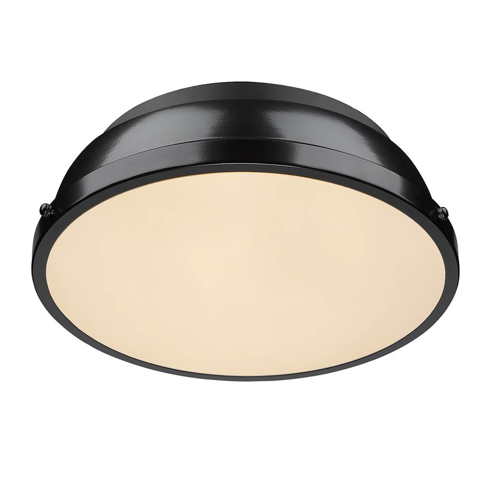 Golden Lighting Duncan Yep By Golden Lighting Duncan 2-light Flush Mount In Aged Brass And Black Shade