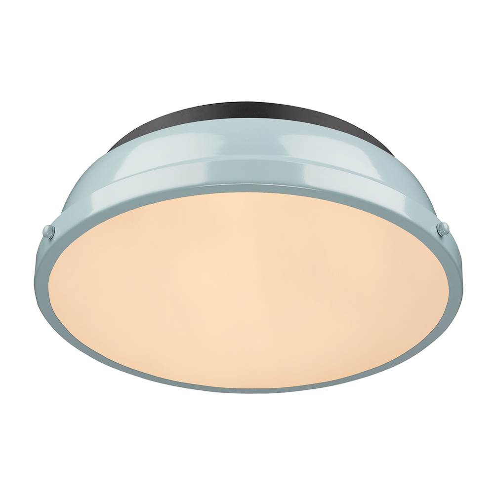 Golden Lighting Duncan Yep By Golden Lighting Duncan 2-light Flush Mount In Aged Brass And Seafoam Shade