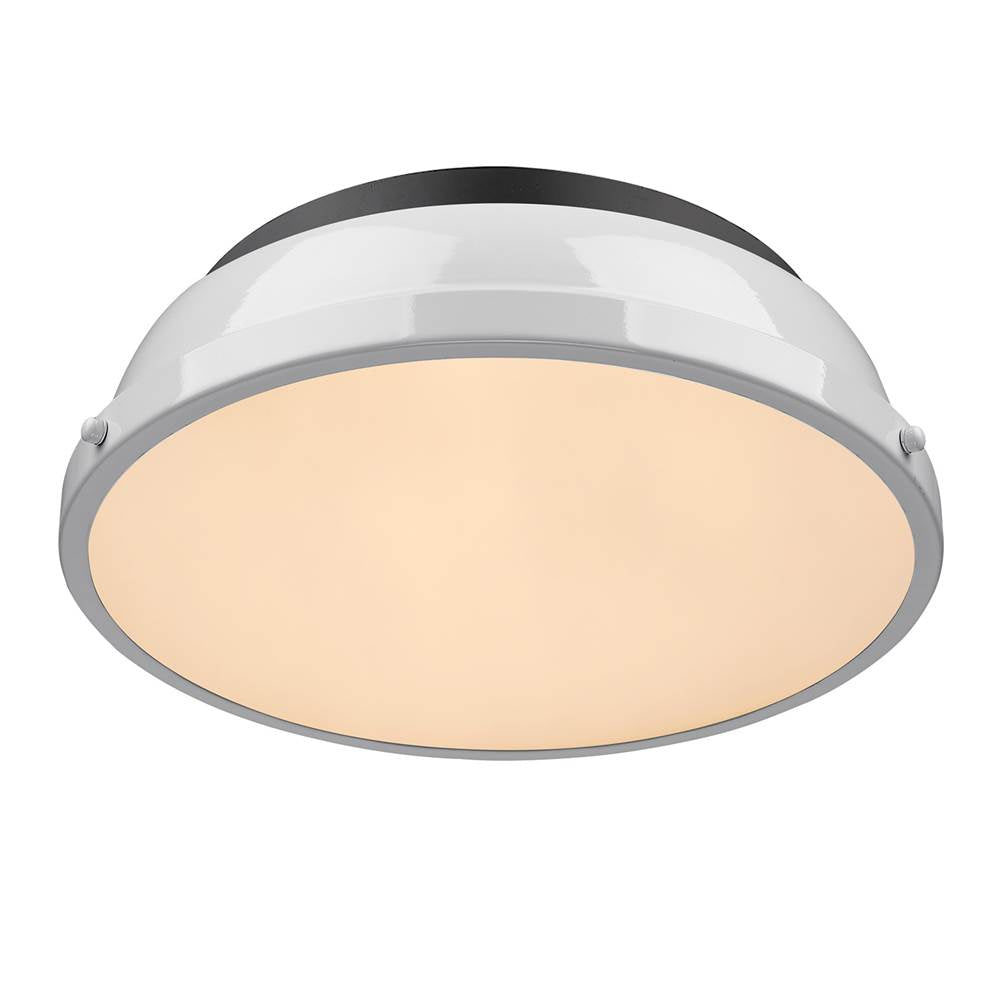 Golden Lighting Duncan Yep By Golden Lighting Duncan 2-light Flush Mount In Aged Brass And White Shade