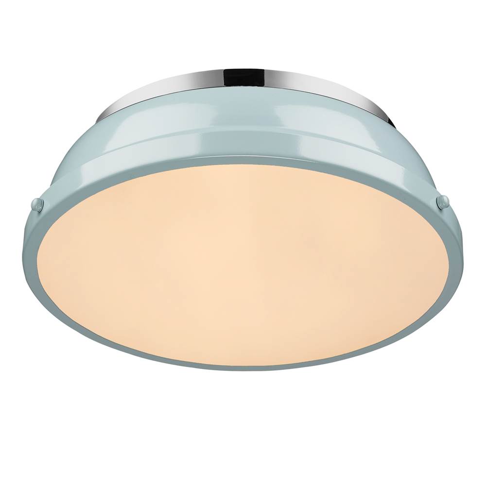 Golden Lighting 3602-14 CH-SF Chrome Yep By Golden Lighting Duncan 2-light Flush Mount In Chrome And Seafoam Shade Image 2