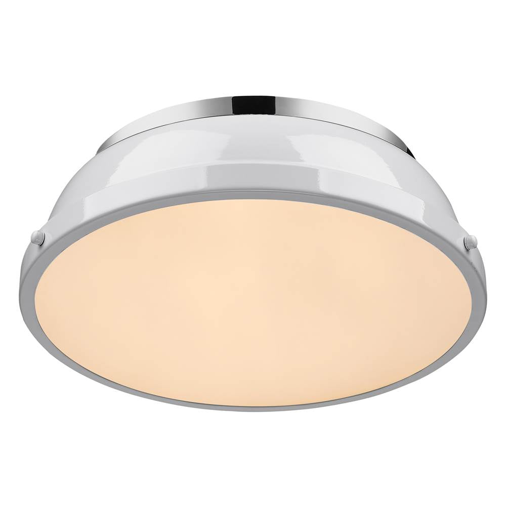 Golden Lighting 3602-14 CH-WH Chrome Yep By Golden Lighting Duncan 2-light Flush Mount In Chrome And White Shade Image 2