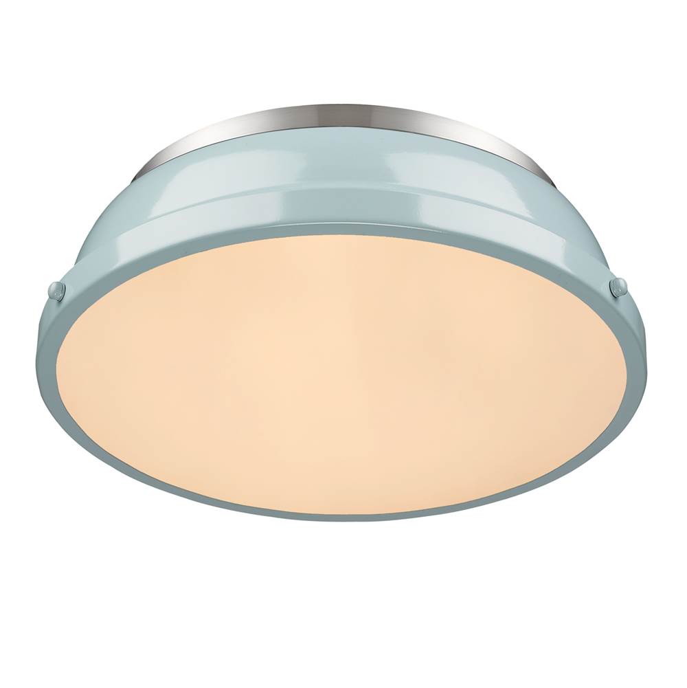 Golden Lighting 3602-14 PW-SF Pewter Yep By Golden Lighting Duncan 2-light Flush Mount In Pewter And Seafoam Shade Image 2