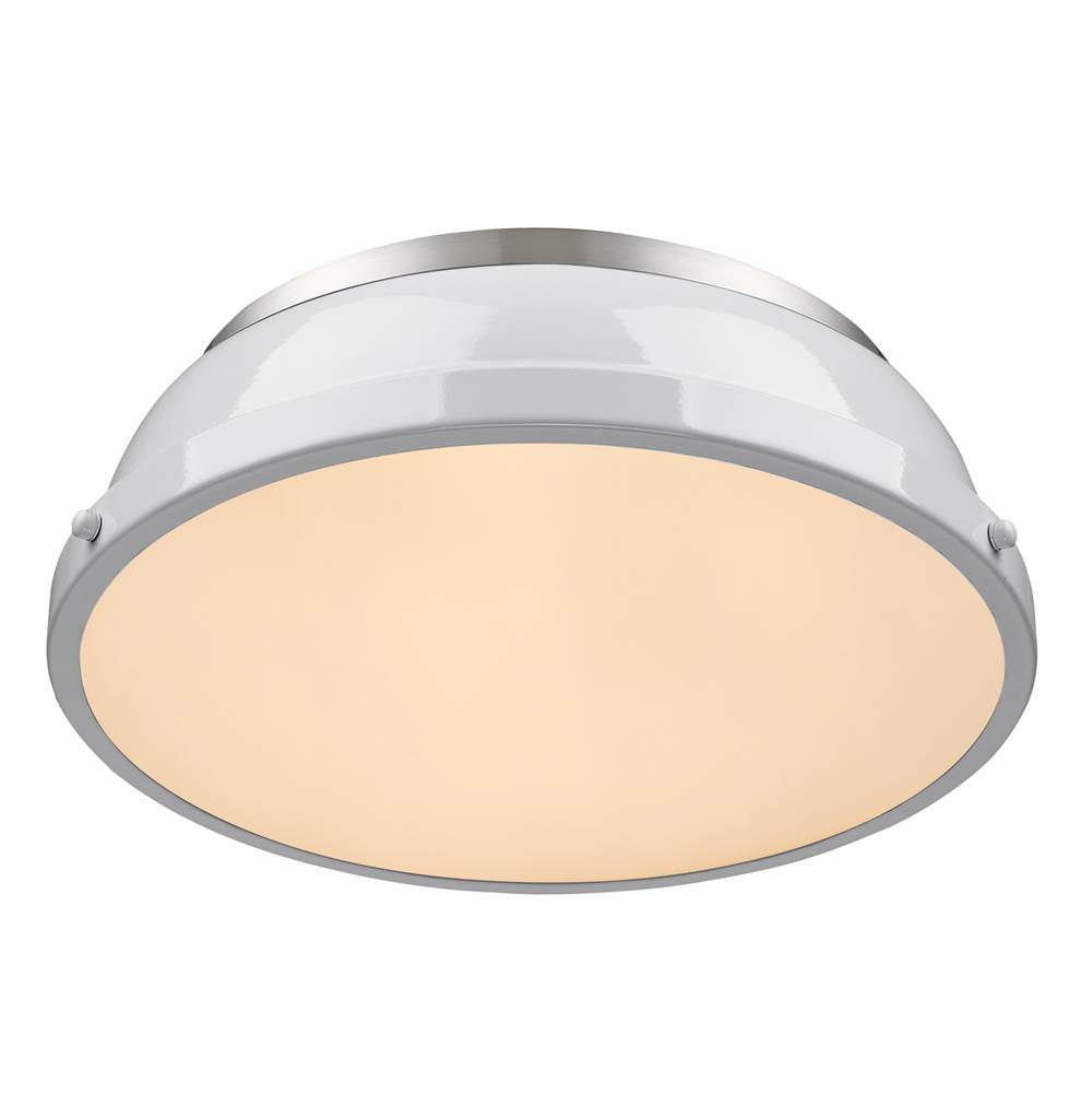Golden Lighting 3602-14 PW-WH Pewter Yep By Golden Lighting Duncan 2-light Flush Mount In Pewter And White Shade Image 2
