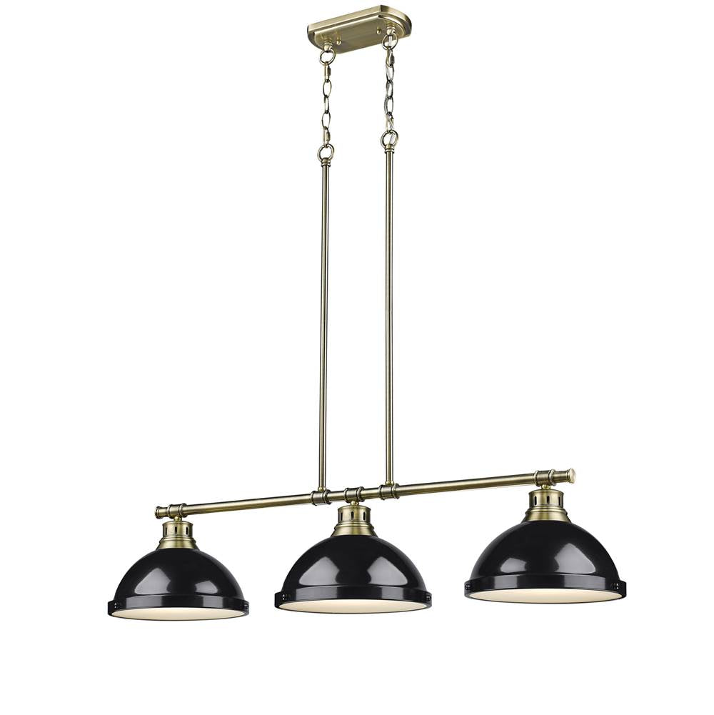 Golden Lighting 3602-3LP AB-BK Aged Brass Yep By Golden Lighting Duncan 3-light Island Light In Aged Brass And Black Shade Image 2
