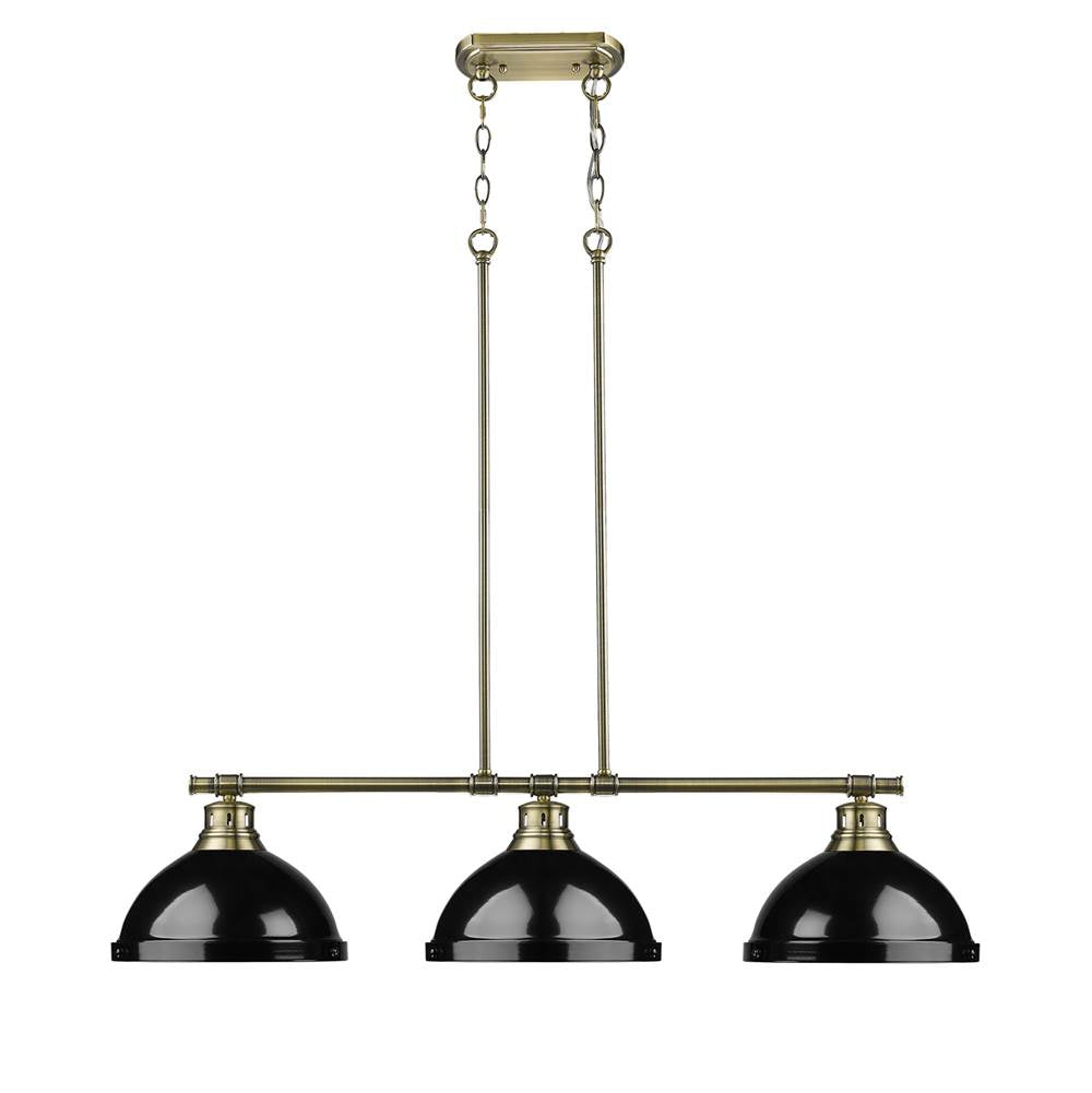 Golden Lighting 3602-3LP AB-BK Aged Brass Yep By Golden Lighting Duncan 3-light Island Light In Aged Brass And Black Shade Image 1
