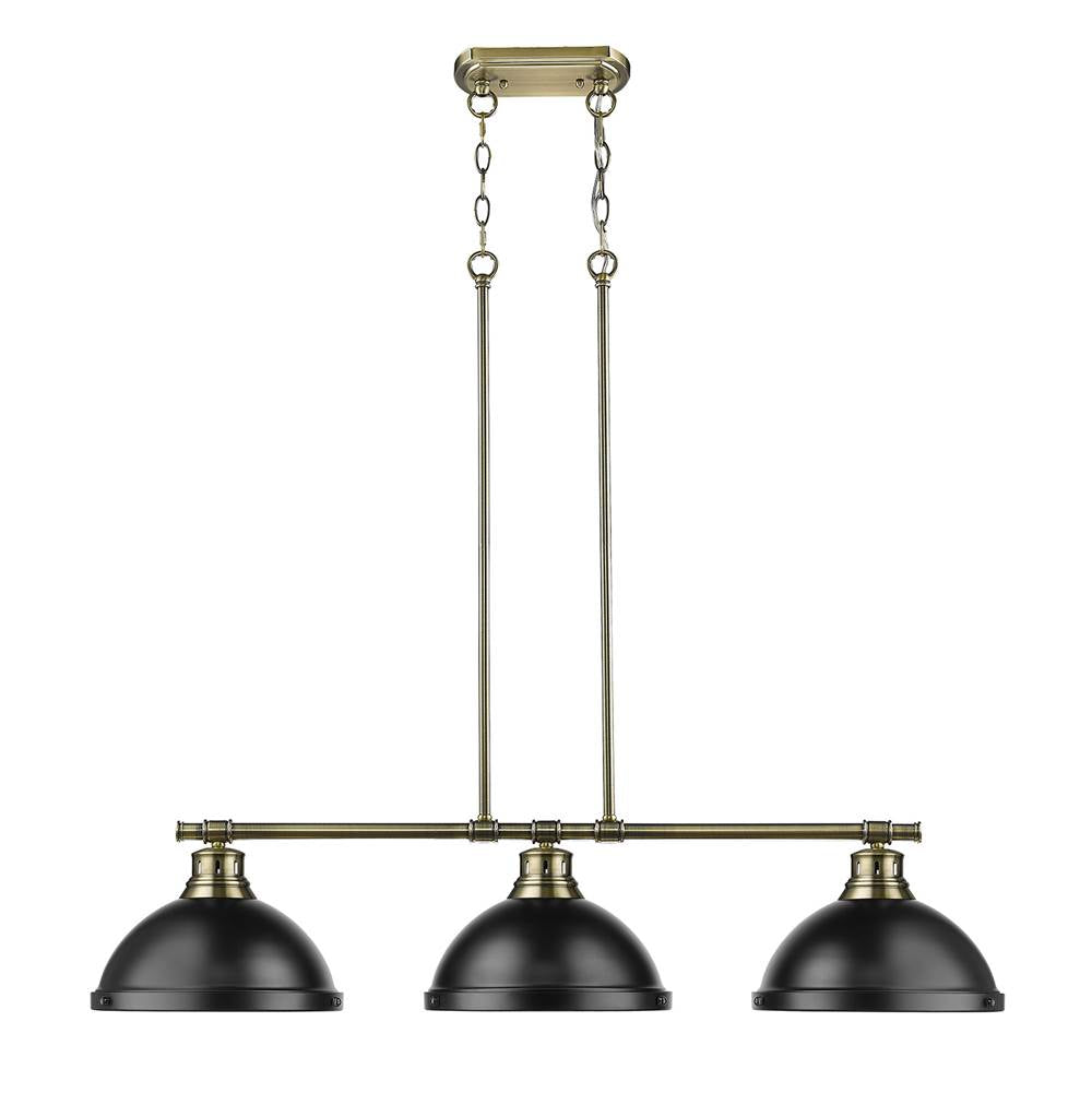 Golden Lighting 3602-3LP AB-BLK Aged Brass Yep By Golden Lighting Duncan 3-light Island Light In Aged Brass And Matte Black Shade Image 3