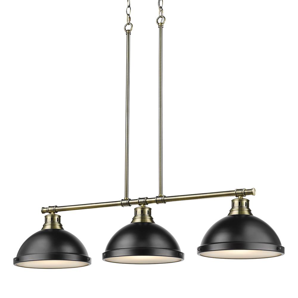 Golden Lighting 3602-3LP AB-BLK Aged Brass Yep By Golden Lighting Duncan 3-light Island Light In Aged Brass And Matte Black Shade Image 1