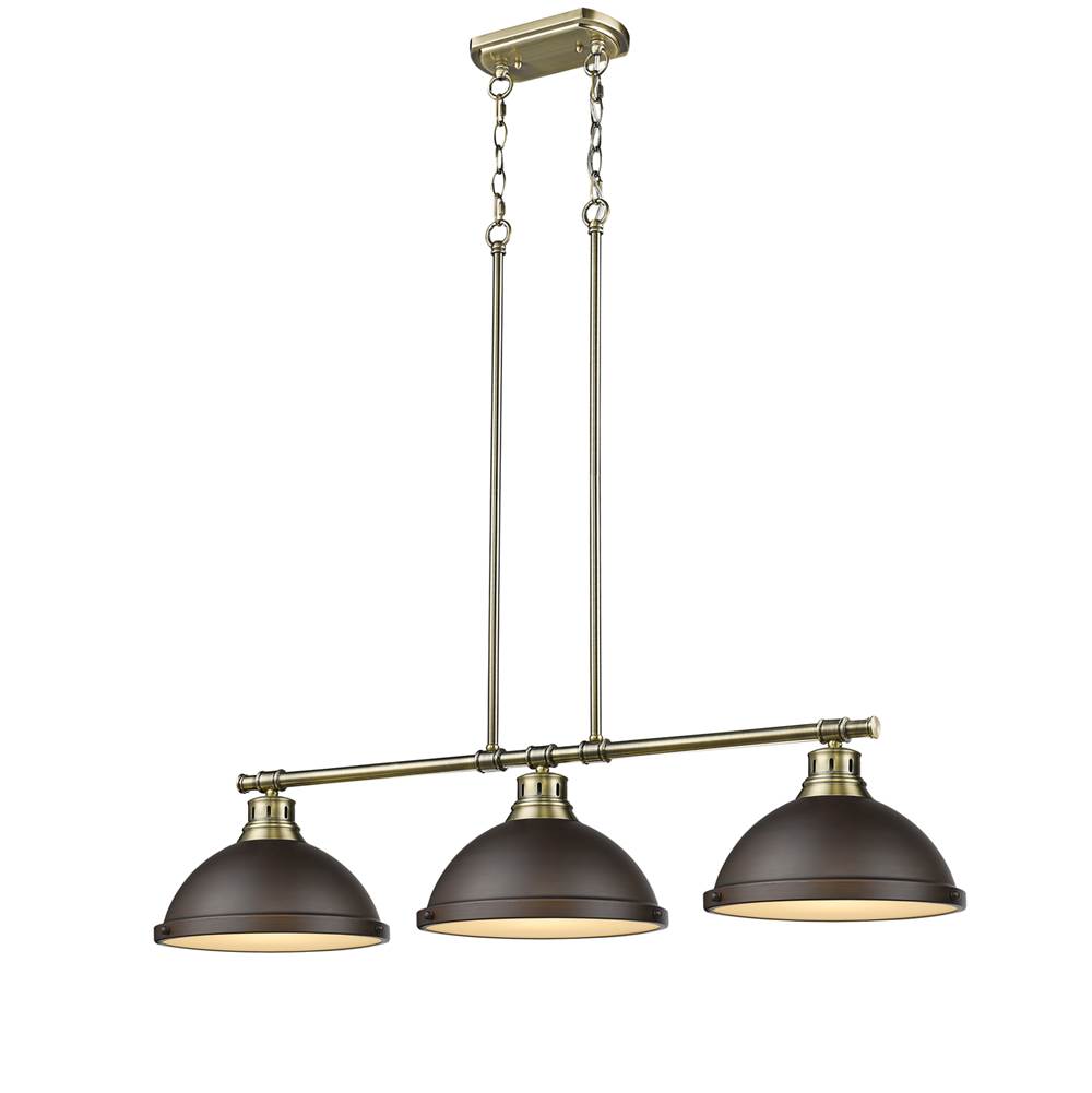 Golden Lighting 3602-3LP AB-RBZ Aged Brass Yep By Golden Lighting Duncan 3-light Island Light In Aged Brass And Rubbed Bronze Shade Image 2