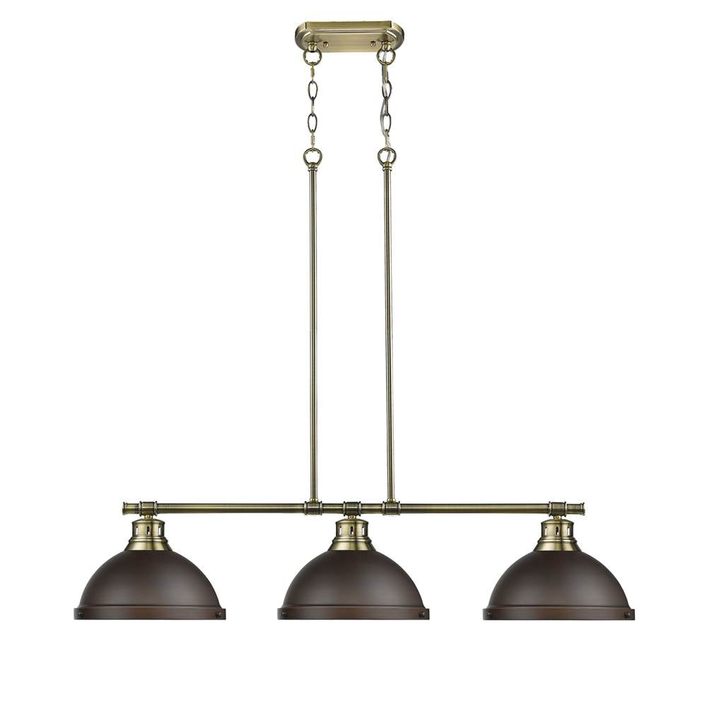 Golden Lighting 3602-3LP AB-RBZ Aged Brass Yep By Golden Lighting Duncan 3-light Island Light In Aged Brass And Rubbed Bronze Shade Image 1