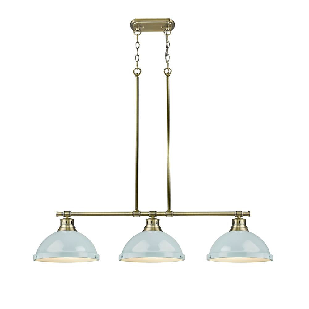 Golden Lighting Duncan Yep By Golden Lighting Duncan 3-light Island Light In Aged Brass And Seafoam Shade