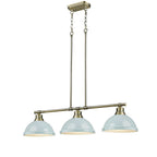 Golden Lighting 3602-3LP AB-SF Aged Brass Yep By Golden Lighting Duncan 3-light Island Light In Aged Brass And Seafoam Shade Image 2