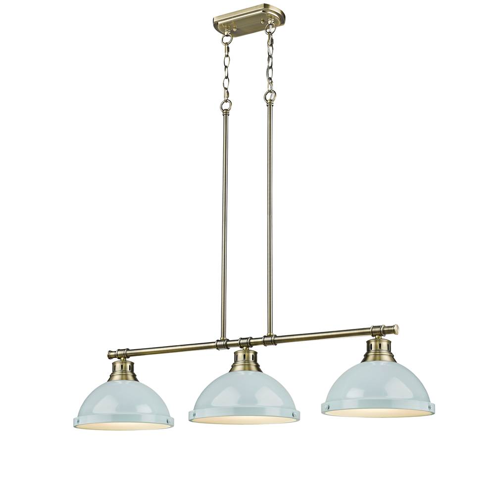 Golden Lighting 3602-3LP AB-SF Aged Brass Yep By Golden Lighting Duncan 3-light Island Light In Aged Brass And Seafoam Shade Image 2