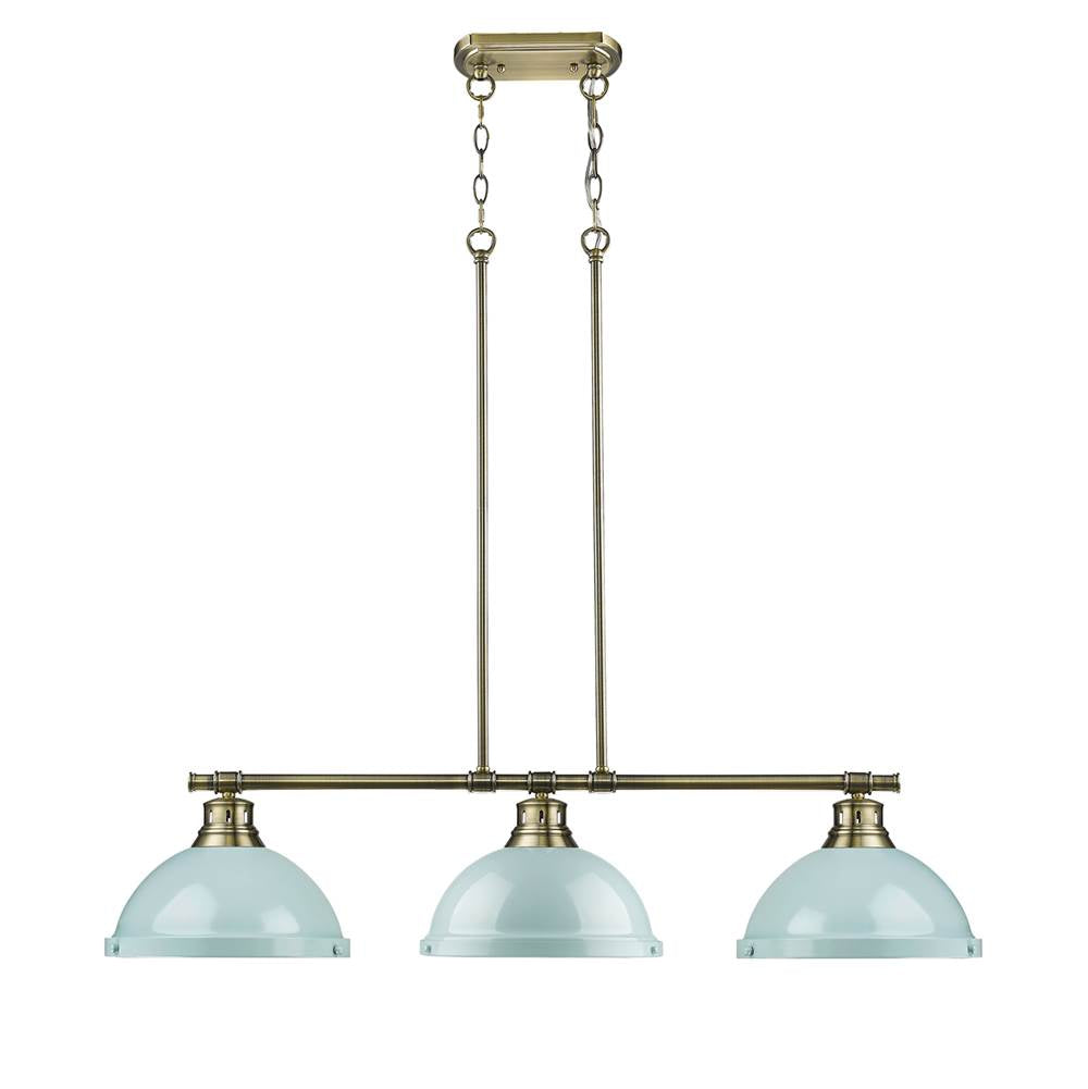 Golden Lighting 3602-3LP AB-SF Aged Brass Yep By Golden Lighting Duncan 3-light Island Light In Aged Brass And Seafoam Shade Image 1