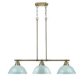 Golden Lighting 3602-3LP AB-SF Aged Brass Yep By Golden Lighting Duncan 3-light Island Light In Aged Brass And Seafoam Shade Image 1