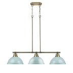 Golden Lighting 3602-3LP AB-SF Aged Brass Yep By Golden Lighting Duncan 3-light Island Light In Aged Brass And Seafoam Shade Image 1