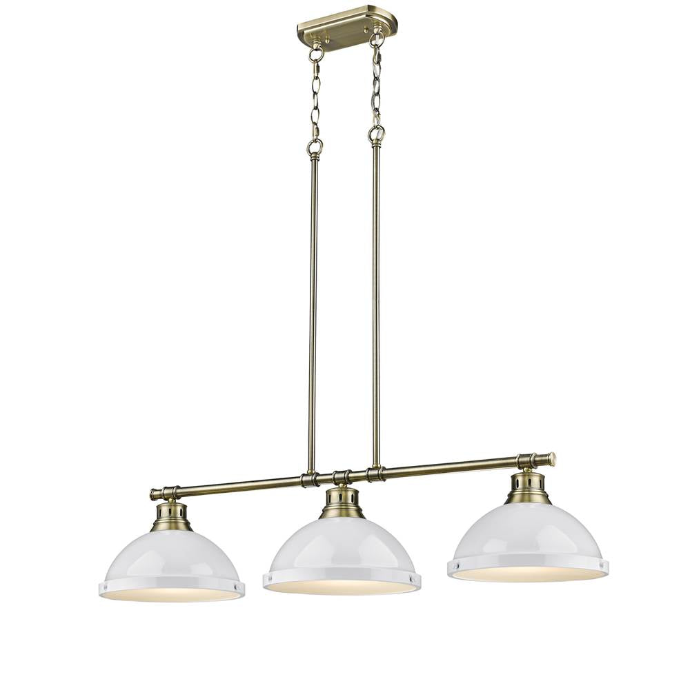 Golden Lighting 3602-3LP AB-WH Aged Brass Yep By Golden Lighting Duncan 3-light Island Light In Aged Brass And White Shade Image 2