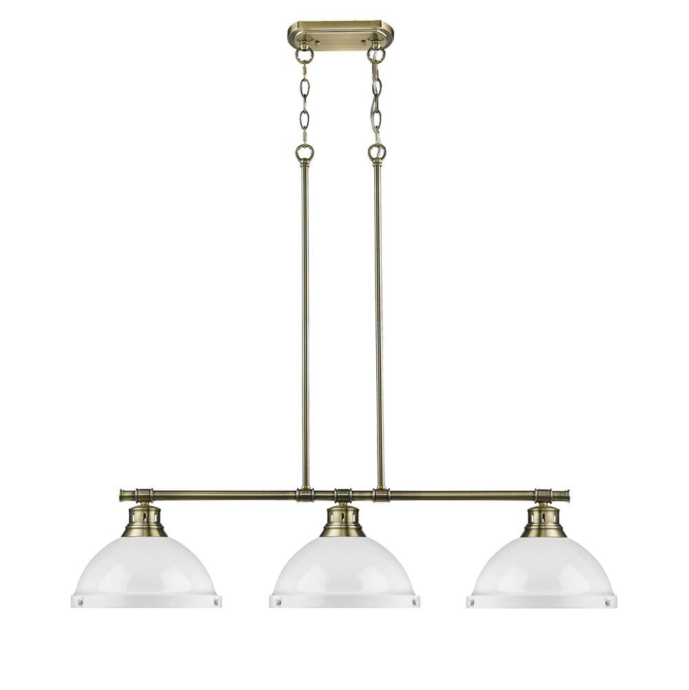 Golden Lighting 3602-3LP AB-WH Aged Brass Yep By Golden Lighting Duncan 3-light Island Light In Aged Brass And White Shade Image 1