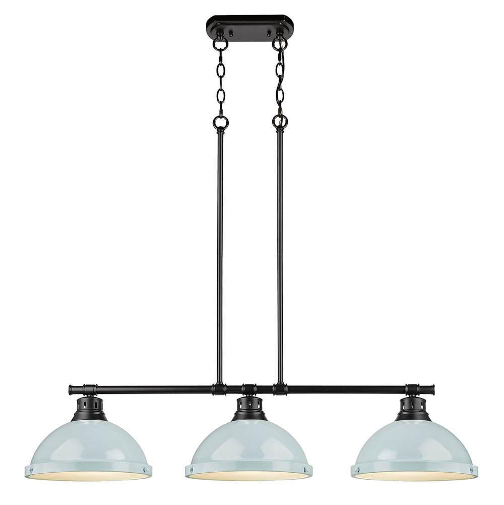 Golden Lighting Duncan Yep By Golden Lighting Duncan 3-light Island Light In Aged Brass And Seafoam Shade