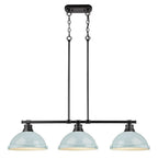 Golden Lighting Duncan Yep By Golden Lighting Duncan 3-light Island Light In Aged Brass And Seafoam Shade