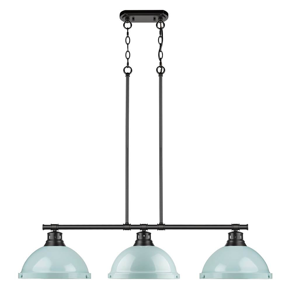 Golden Lighting 3602-3LP BLK-SF Matte Black Yep By Golden Lighting Duncan 3-light Island Light In Matte Black And Seafoam Shade Image 3