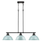 Golden Lighting 3602-3LP BLK-SF Matte Black Yep By Golden Lighting Duncan 3-light Island Light In Matte Black And Seafoam Shade Image 3