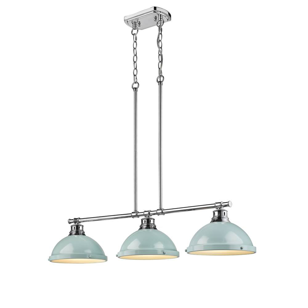 Golden Lighting 3602-3LP CH-SF Chrome Yep By Golden Lighting Duncan 3-light Island Light In Chrome And Seafoam Shade Image 2