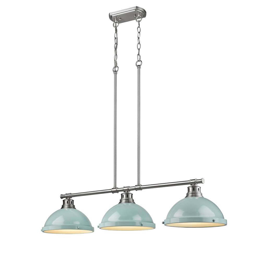 Golden Lighting Duncan Yep By Golden Lighting Duncan 3-light Island Light In Aged Brass And Seafoam Shade