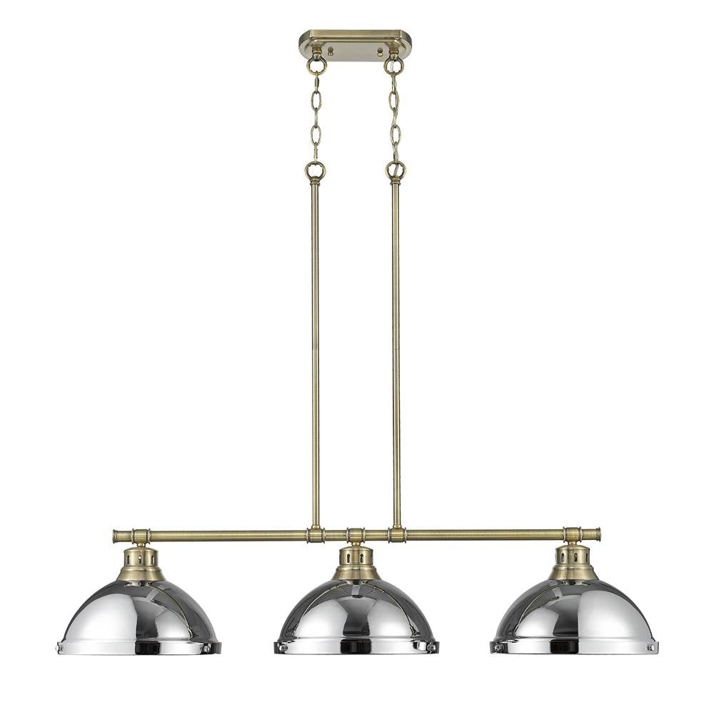 Golden Lighting 3602-3LP AB-CH Aged Brass Yep By Golden Lighting Duncan 3-light Island Light In Aged Brass And Chrome Shade Image 1
