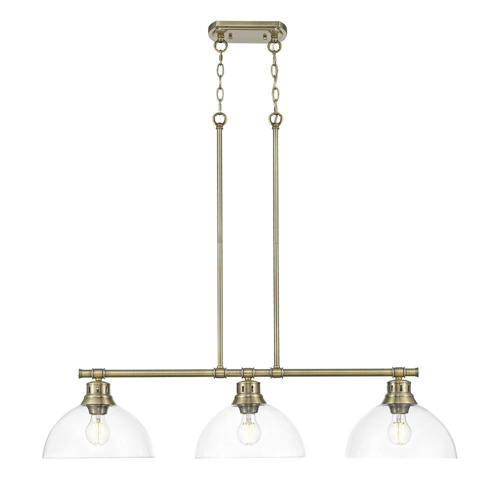 Golden Lighting 3602-3LP AB-CLR Aged Brass Yep By Golden Lighting Duncan 3-light Island Light In Aged Brass And Clear Glass Image 1